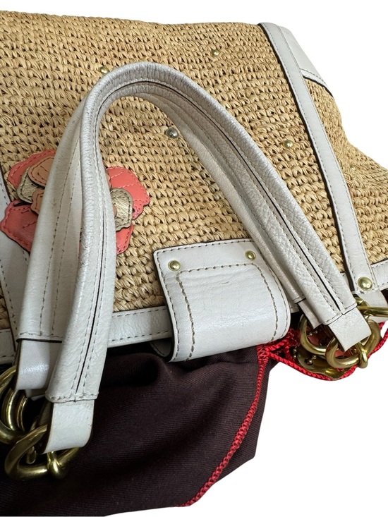 Coach Hamptons Weekend Straw Tote Bag Legacy Interior